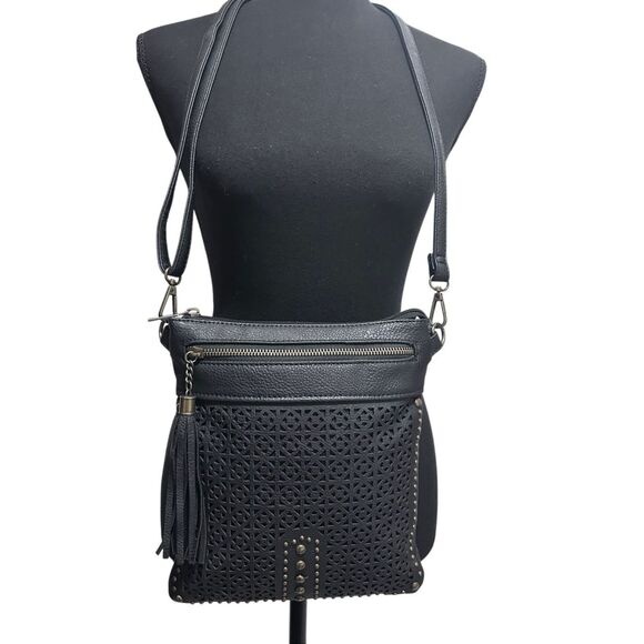 Revive Vintage Co Black Crossbody Bag Adjustable Strap Goldtone Hardware - Picture 1 of 10